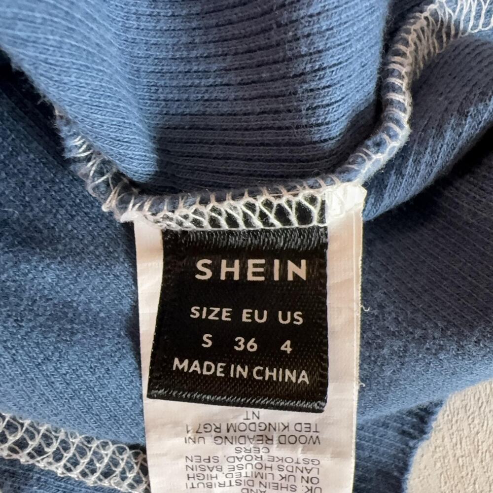SHEIN Shirt Womens Small Blue Colorblock Long Sleeve Pocket Jersey Distressed - Picture 5 of 10